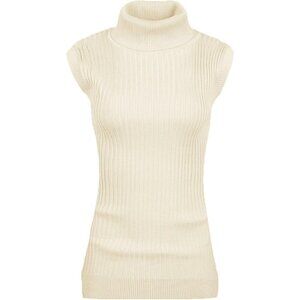 Women Sleeveless High Neck Turtleneck Knit Sweater Top Viscose Nylon